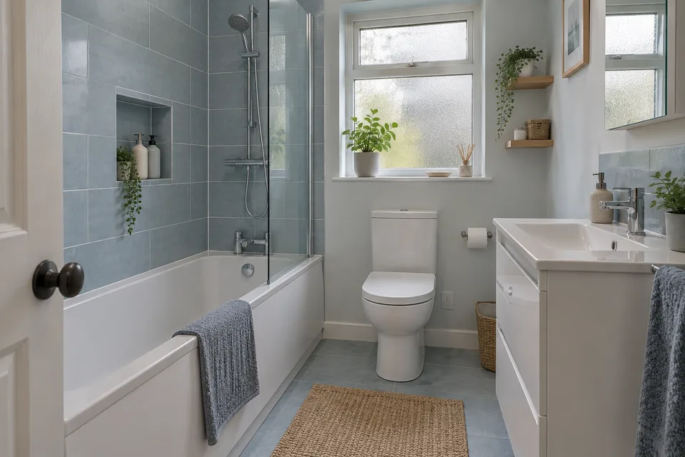 Fitted bath, shower screen and compact storage